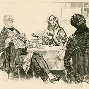 Mr and Mrs Micawber, David Copperfield and Traddles (etching)
