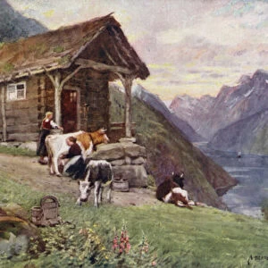 A Norwegian fjord (colour litho)