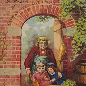 Old Man Pushing Children In Wheelbarrow (chromolitho)