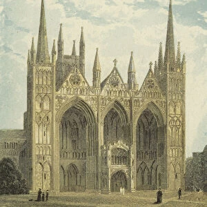 Peterborough Cathedral, West Front (coloured engraving)