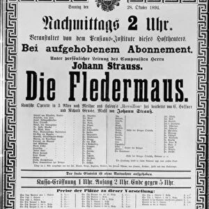 Poster advertising Die Fledermaus by Johann Strauss the Younger, for a