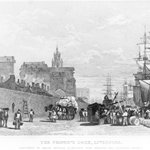The Princes Dock, Liverpool, engraved by F. R. Hay, c. 1830 (engraving) (b / w photo)