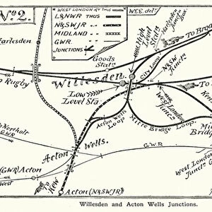 Railway junctions around Willesden and Acton Wells, London (litho)