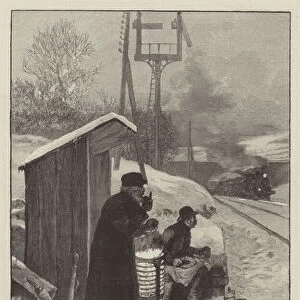 The Signalmans Christmas Dinner on the Railway Line (engraving)