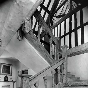 The staircase to the south range, Beverston Castle, Gloucestershire, from Country Houses of the Cotswolds (b/w photo)