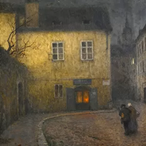 A street corner in Prague par Schikaneder, Jakub (1855-1924), c. 1900 - Oil on canvas, 105x84 - Private Collection