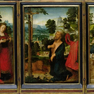 Triptych with St. Jerome, St. Catherine and Mary Magdalene (oil on panel)