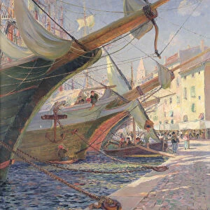 View of a Mediterranean Port, 1913 (oil on canvas)