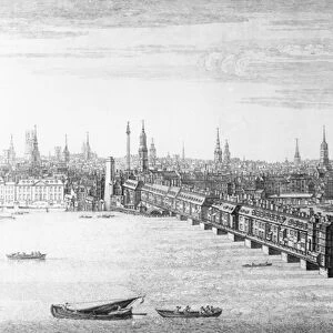 West Front of London Bridge, 1749 (engraving) (b / w photo)