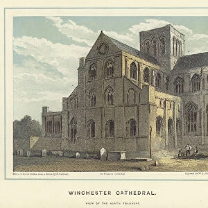 Winchester Cathedral, view of the north transept (colour litho)