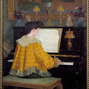 Young Girl at the Piano Painting by Francois Gauzi (1862-1933) 1904 Toulouse, musee des Augustins - Young Woman at the piano. Painting by Francois Gauzi (1862-1933), 1904. Augustins Museum, Toulouse, France
