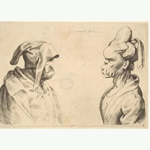 Two deformed heads facing 1625-77 Etching engraving