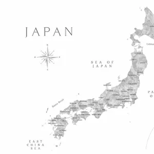 Gray watercorlor map of Japan