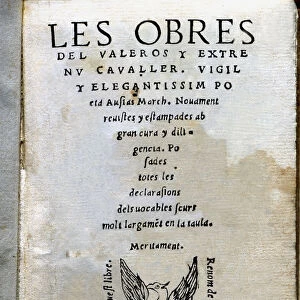 Cover of the third edition of the works by Ausias March (1397? -1459), Printed in