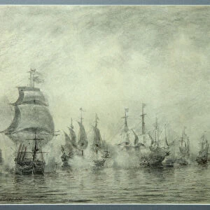 First Naval Battle. Naum Senyavin, 1865-1866. Artist: Bogolyubov, Alexei Petrovich (1824-1896)