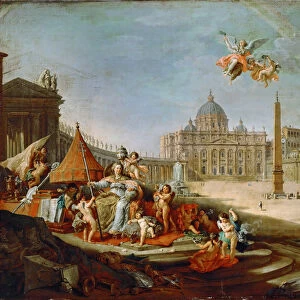 Piazza San Pietro, Rome with an allegory of the Triumph of the Papacy. Artist: Panini, Giovanni Paolo (1691-1765)