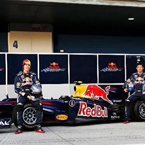 Formula One World Championship: Sebastian Vettel Red Bull Racing and team mate Mark Webber Red Bull Racing with the new Red Bull Racing RB6