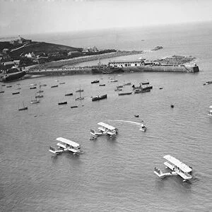 Aerial view of the Scilly Isles, St Margarets Bay. Prince of Wales visiting