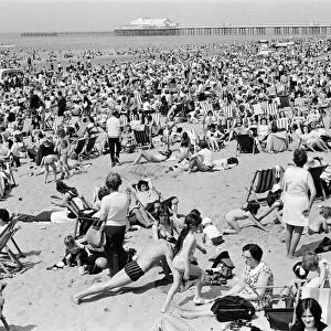 Crowds pack the Central beach at Blackpool on a hot summers day, Lancashire