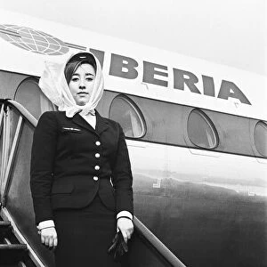 Iberian air Stewardess in uniform. 13th February 1967