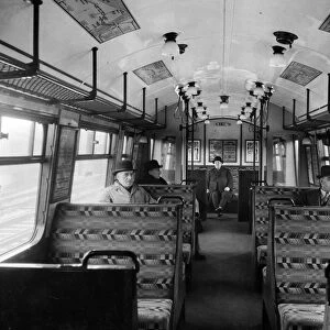 Interior of one of the new electric trains to run on the Wirral Railway. 14th March 1938