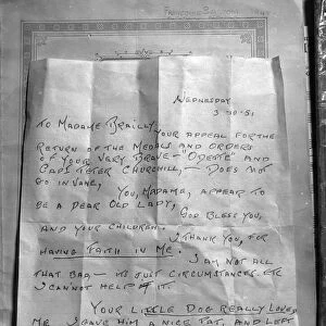 The letter and medals which were returned to Odette and Peter Churchill after they were