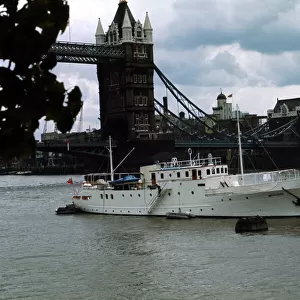 Yacht Kalizma belonging to Elizabeth Taylor is moored off Tower Pier London Ships