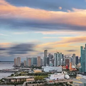 Miami, Florida, USA downtown cityscape at dusk