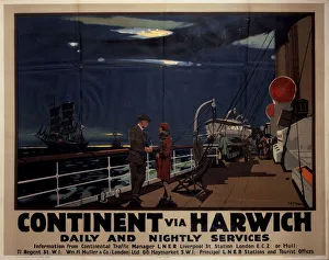 Continent via Harwich - Daily and Nightly Services, LNER poster, 1923-1947 Continent via Harwich - Daily and Nightly Services, LNER poster, 1923-1947