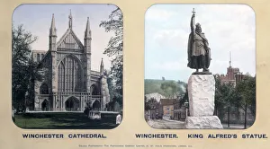 Winchester Cathedral and King Alfreds Statue, Winchester, Hampshire, 1910s Winchester Cathedral and King Alfreds Statue, Winchester, Hampshire, 1910s